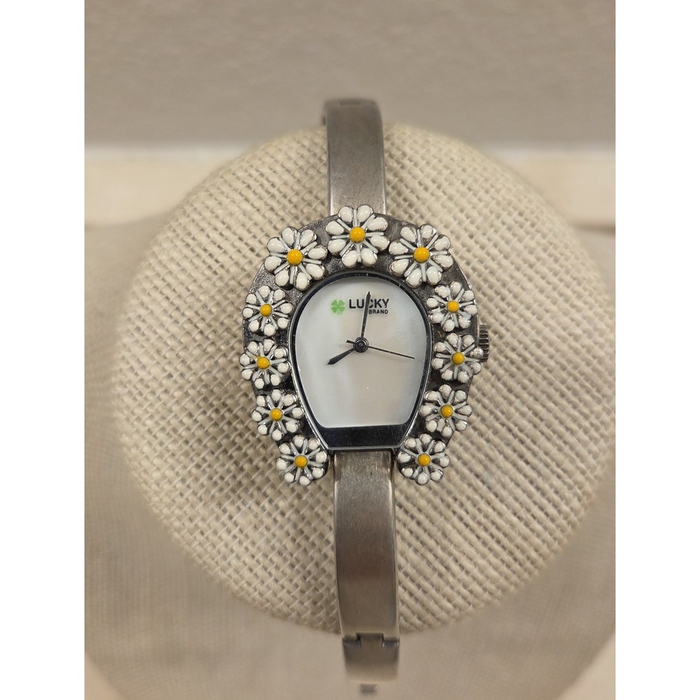 Lucky Brand‎ Horseshoe Floral Watch Women 30mm Gold Tone Enamel New Battery